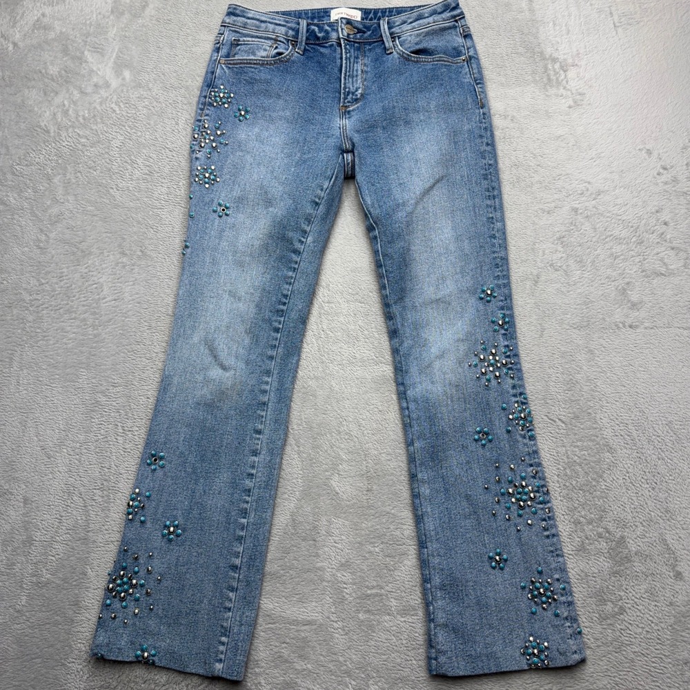 Driftwood Jeans Womens 26 Blue Kelly Studded Turquoise Floral Embellished Denim
